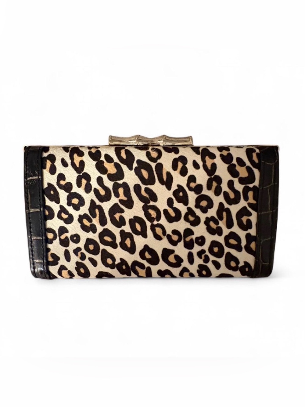 $398 Elaine Turner Leopard Print Clutch Bag - Gold and Black